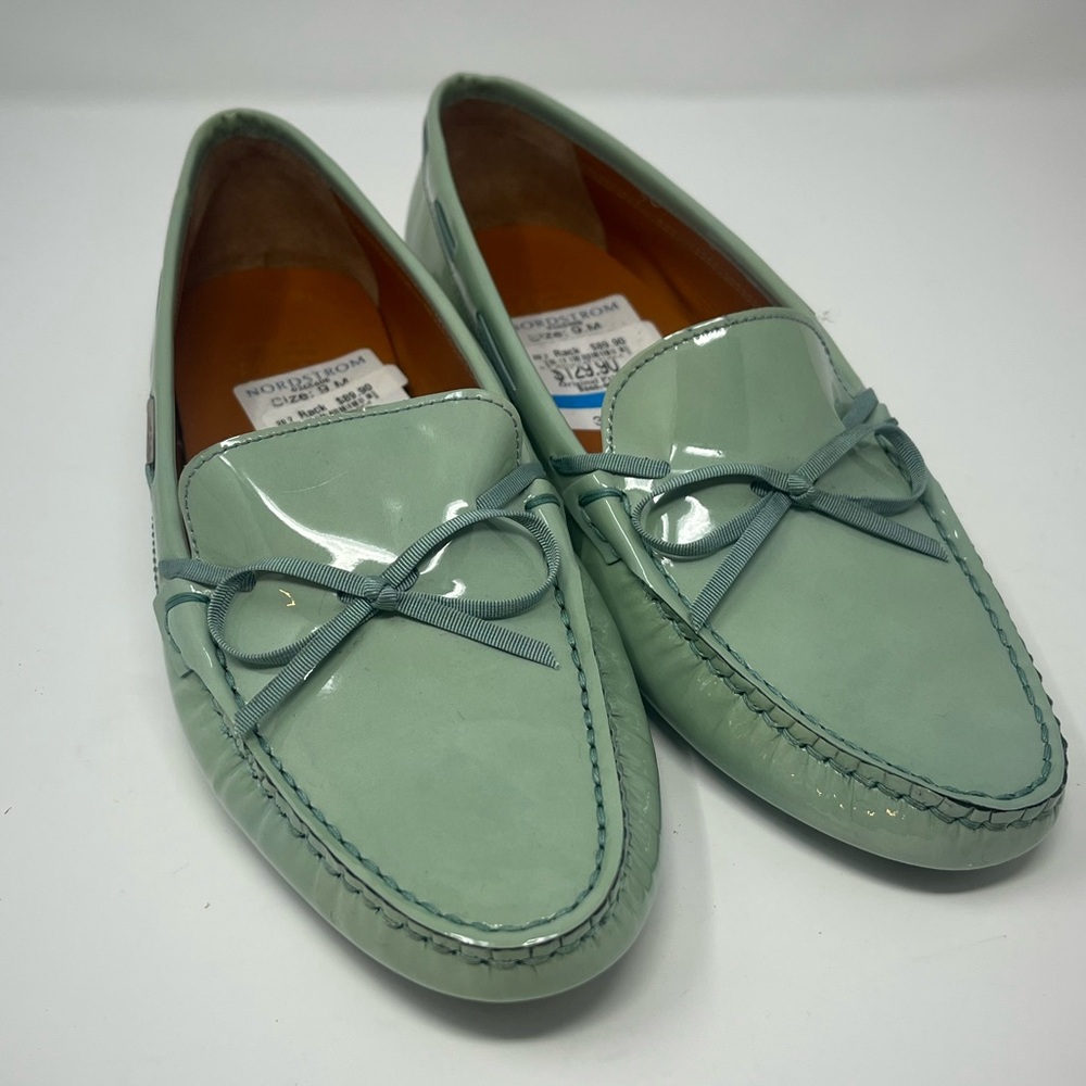 SALVATORE FERRAGAMO Loafers Women's Shoes 9M Patent Leather Lt. Green Bow NEW